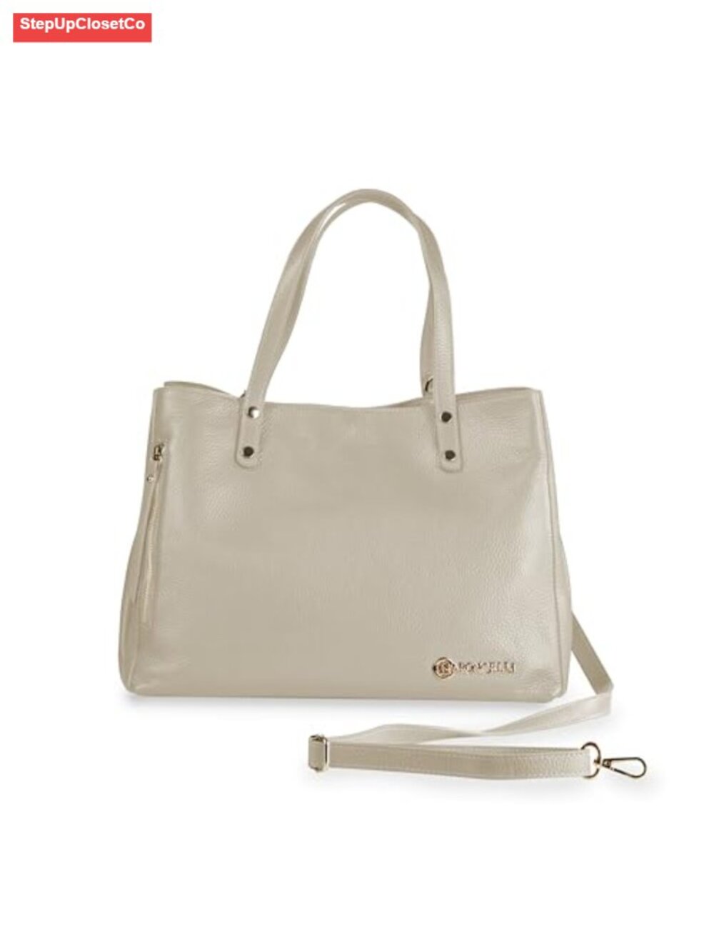 Italian Leather Tote Bag, Genuine Pebbled Leather, Large Handbag with Zipper
